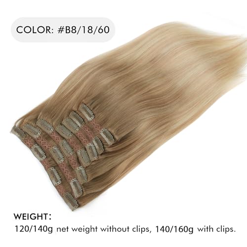 Sixstarhair Remy Hair Extensions Clip in Human Hair Balayage Hair Clip Extensions Balayage Ash Brown Fading to Dirty Blonde and Ash Blonde 140g Full Pack [B8-18-60# 20inch]