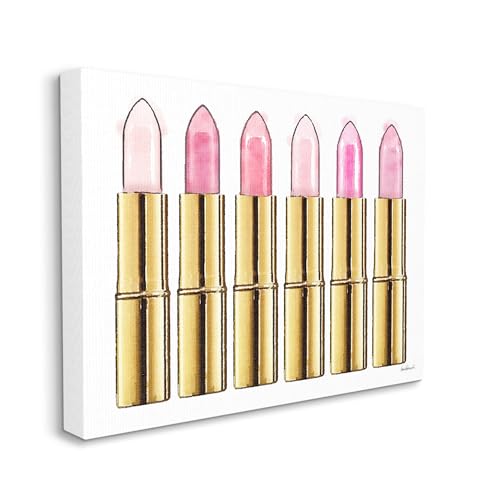 Stupell Industries Pink Gold Lipstick Glam Fashion Watercolor, Designed by Amanda Greenwood Wall Art, 36 x 1.5 x 48, Canvas