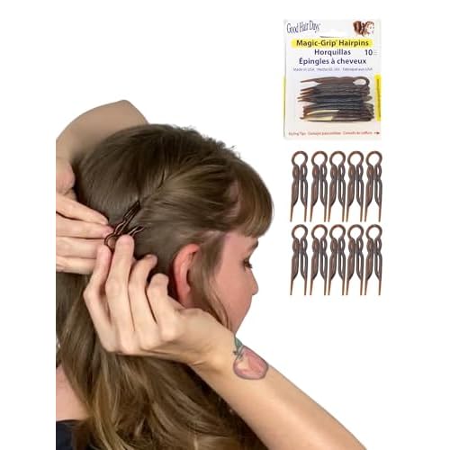 Good Hair Days Hair Pins - 2 1/2" Plastic, U-shaped Magic Grip Hairpins, Strong Durable Pins For Fine, Thick & Long Hair, Styling Accessories - Tortoise Shell, Set of 10