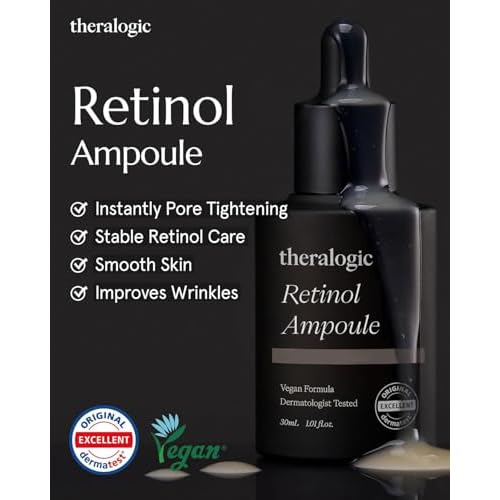 Retinol Ampoule - Korean Retinol Vitamin A Face Serum - Pore Tightening & Refinement Night Skincare - Dermatologically Tested, Vegan Formula, 1.01 fl.oz.