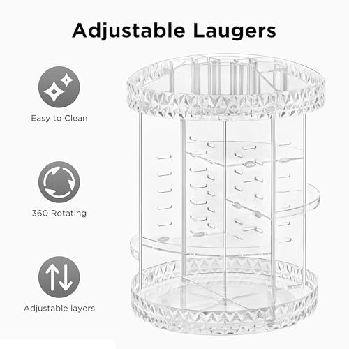HBlife Extra Large 360 Rotating Makeup Organizer Adjustable Carousel Diamond Large Capacity Revolving Perfume Organizer Skincare Organizers Cosmetic Storage Spinning Holder for Vanity, Clear