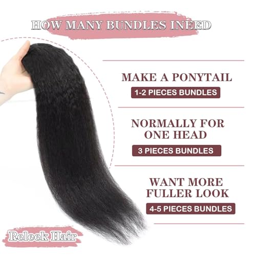 Kinky Straight Human Hair Bundles 20 22 24 26 Inch Yaki Straight Human Hair 4 Bundles 12A 100% Unprocessed Brazilian Virgin Remy Human Hair Extension Natural Color