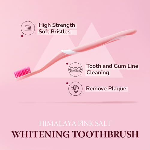 HIMALAYA PINKSALT Natural Toothbrush - Medium Toothbrushes for Adults, Plaque Remover for Teeth, Tapered Bristles Gentle on Teeth and Gum, Deep Clean Toothbrush