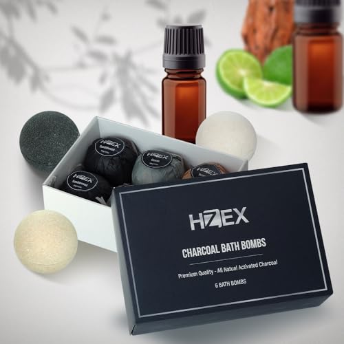 Charcoal Bath Bombs Gift Set ? 6 Piece Natural Spa Fizzies with Essential Oils ? Handmade Organic Moisturizing Vegan Bath Bombs for Relaxation, Detox, Stress Relief ? Gifts for Men & Women