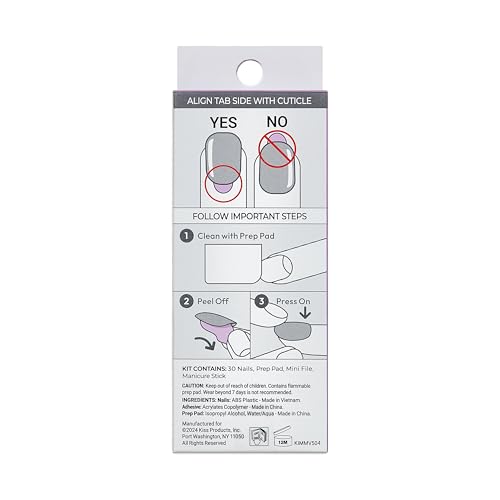 KISS imPRESS No Glue Mani 30 Pcs Press On Nails, Easy Apply, Hassel-Free Removal, Simple Peel & Press, Essential Tools Included, Prep Pad, Instructions Sheet, 1 Manicure Stick, 1 Mini File (So Lucky)