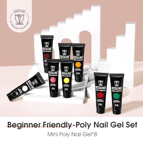 ROSALIND Poly Nail Gel Set, 8 Colors 10g Mini Poly Extension Gel Nail Set, Neon Yellow All Seasons Poly Nail Gel Kit Builder Neon Gel Fall Colors Halloween Poly Holiday Nail Art Design Gift