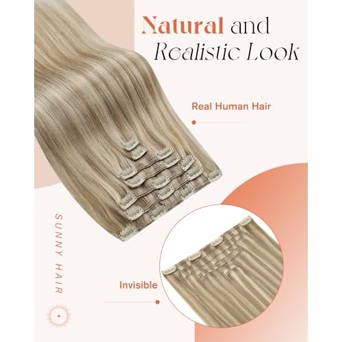 Sunny Hair Clip in Hair Extensions Straight Human Hair Clip in Extensions Remy Clip in Hair Extensions Real Human Hair Extensions Clip ins Golden Blonde Highlights Light Blonde 18inch