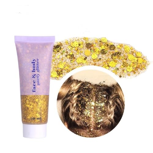 Gold Body Glitter,Sparkling Neon Outfit Party Holographic Sequins Paint Body Glitter Gel Makeup. (02# Gold)