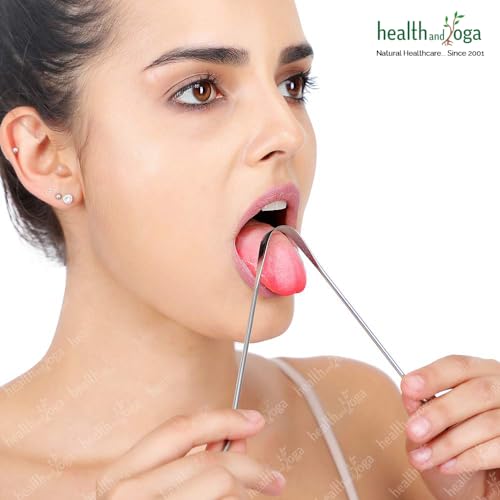 HealthAndYoga¢â Tongue Cleaner Scraper with Storage Bag - Hygienic, Surgical Grade, Non-Synthetic Grip ? Sterilizable Tongue Brush Cleaner (Surgical Steel - 1 Pack)