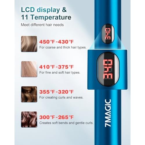 7MAGIC Hair Straightener, Ceramic Flat Iron with LCD, Professional 2 in 1 Hair Iron for Thick Hair, 11 Heat Settings Styling Tool