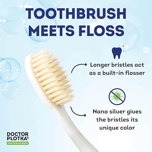 MOUTHWATCHERS Soft Flossing Manual Toothbrush for Adults, 2 Pack, Ultra Clean, Good for Sensitive Teeth and Gums, by Dr. Plotka's, Colors May Vary