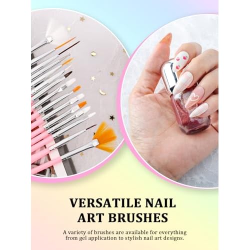 Nail Art Tools Set, Nail Stand for Press on Holder for Painting Nails, Nail Art Brushes, Liner Brushes, Nail Dotting Tool, Must Haves Design Tools Supplies Kit for Nail Tech & Beginners (Pink)