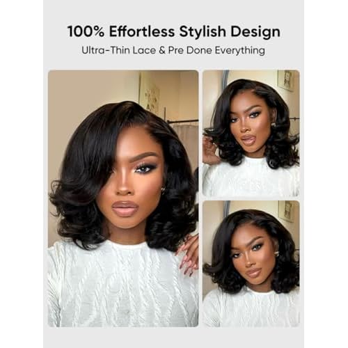 Wiggins Hair Body Wave Bob Wig Human Hair 4x7 Lace Front Wigs Human Hair Pre Cut Lace Ready to Wear Glueless Wig Human Hair Body Bob Wig For Women Pre-Bleached Knots & Adjustable Straps 10 Inch