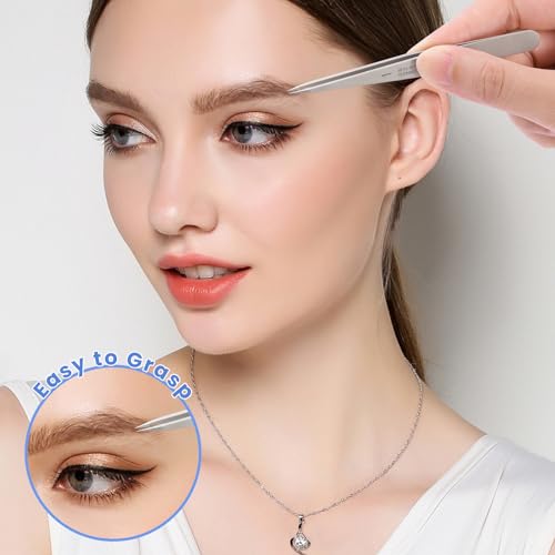 Pointed Tweezers for women Facial hair, Precision Tweezers for Eyebrows, Chin Hair£¬Ingrown Hair, Splinters, Glass Removal£¨Silver£©