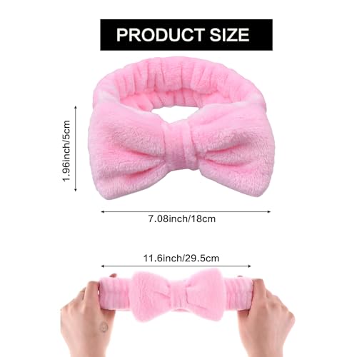 Spa Headbands,Makeup Headbands for Women,Facial Headband Bulk,Soft Coral Fleece Headband for Makeup,Cosmetic Head Wraps,Bow Hair Bands for Face Washing Shower Skin Care (pink, 25pcs)