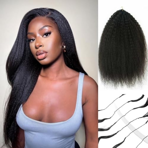Kinky Straight Feather Crochet Hair Extensions Pre Looped Crochet Human Hair Curly For Black Women Pre Separated Knotless Crochet Hair 20Inch 120g