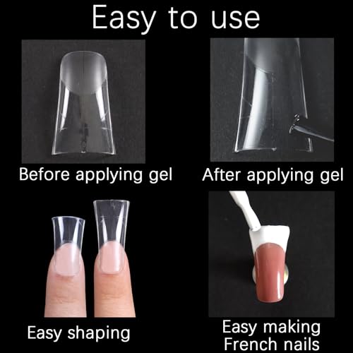 Laza 120pcs Medium Length Duck Nail Tips with Auxiliary Lines 12 Sizes Box-packed Clear Duck Nails Full Cover Wide Nail Tips French False Nail Tips for Acrylic Nails Extension Tips