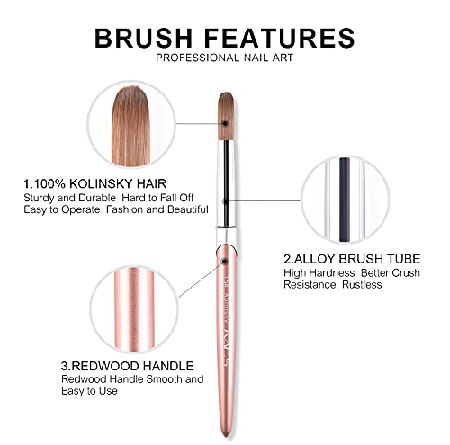 KADS 100% Kolinsky Sable Acrylic Brush Nail Brush for Acrylic Application Round Head Crimped Nail Art Brush Manicure Tool (16#)