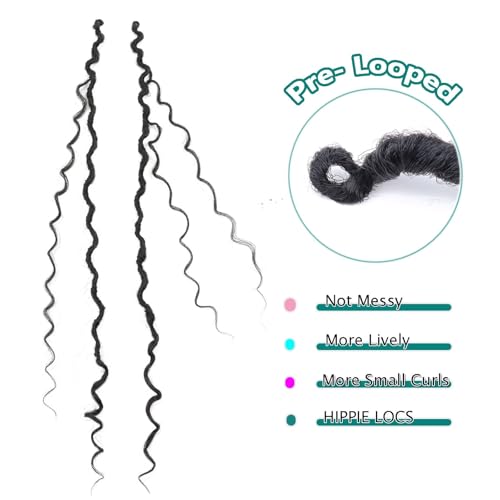 16 inch Goddess Locs Crochet Hair 8 Packs Bohemian Faux Locs With Curly Ends 8 Packs Goddess Faux Locs Crochet Hair for Black Women Boho Faux Locs Crochet Hair Pre-looped 1b