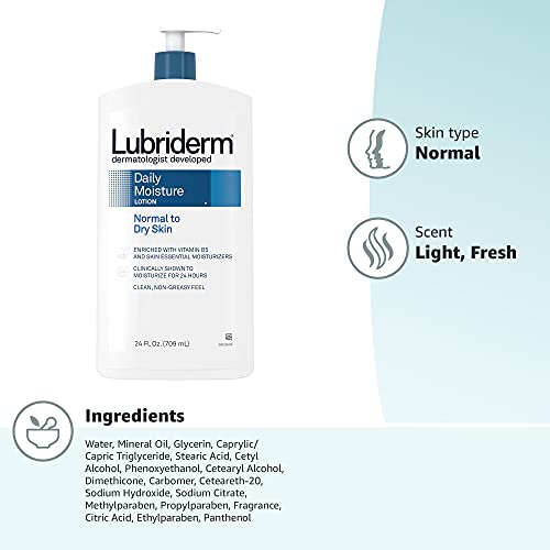 Lubriderm Daily Moisture Lotion + Pro-Ceramide with Shea Butter & Glycerin Helps Moisturize Dry Skin, Hydrating Face, Hand & Body Lotion is Lightly Scented & Non-Greasy, 24 fl. oz (Pack of 2)