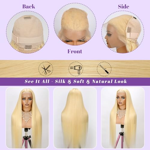613 13x6 Lace Front Wig Human Hair 200 Density 30 Inch Straight 613 Blonde Wig Human Hair 13x6 200 Density HD Lace Front Wigs Human Hair Blonde Pre Plucked for Women