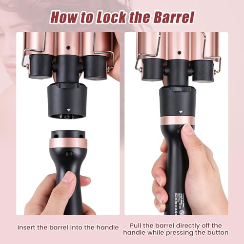 Triple Barrel Curling Wand - Fast Heating, 2-LED Temp Control, Auto Shut-Off, Beachy Waves & Mermaid Crimper Style, Mother's Day Gift