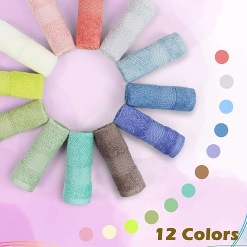 Cleanbear 100% Cotton Wash Cloths 12 Pack Bath Washcloths Facecloths, 13 by 13 Inches Large Bathroom Washcloth Set 12 Assorted Colors (Multi, 12)
