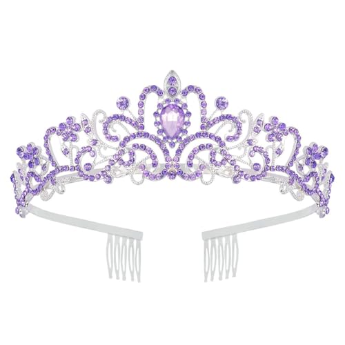 Schmoopy Tiara Crown for Women, Crystal Tiara for Bridal Prom Queen Birthday Birthday Party (A-Purple)
