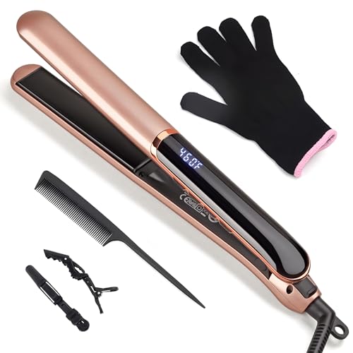 Flat Iron Hair Straightener with Floating Plates Get Shinier & Smoother Hair, 14 Adjustable Temp, Dual Voltage Digital Display 200¢µ-460¢µ