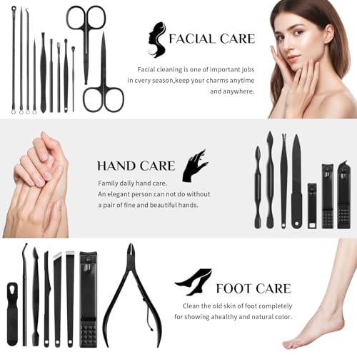 Manicure Set Professional Nail Clipper Kit-26 Pieces Stainless Steel Manicure Kit,Nail Care Tools with Luxurious Travel Case Nail Grooming Kit Present for Men Husband Boyfriend Parent