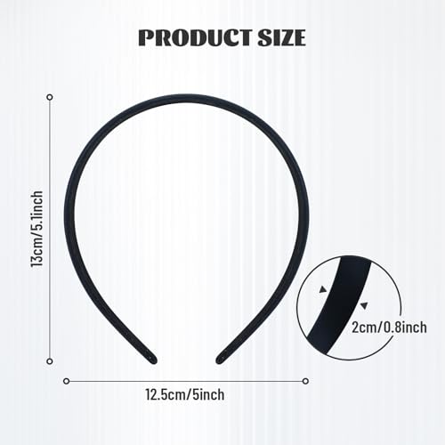 Lawie 20 Pack Black Satin Cloth Fabric Covered Wide Plastic Headbands DIY Crafting Plain Base Head Bands Hard Hairbands (Black B, Width: 2 cm / 0.8")