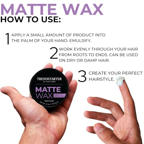 TRENDSTARTER - MATTE WAX (4oz) - Firm Hold - Matte Finish - Water Based All-Day Hold Hair Styling Pomade ? Flake-Free Styling Wax for All Hair Types