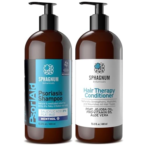 Sphagnum Botanicals Medicated Psoriasis Shampoo and Conditioner Set - Salicylic Acid 3% and Peat Mud Shampoo together with Aloe Vera and Jojoba Oil Condtioner. 2 x 13.5 fl. Oz