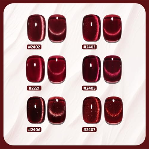 GAOY Jelly Red Glitter Cat Eye Gel Nail Polish Set with Magnet 6 Types of Holographic Cat Eye, Salon Gel Manicure and Nail Art DIY at Home