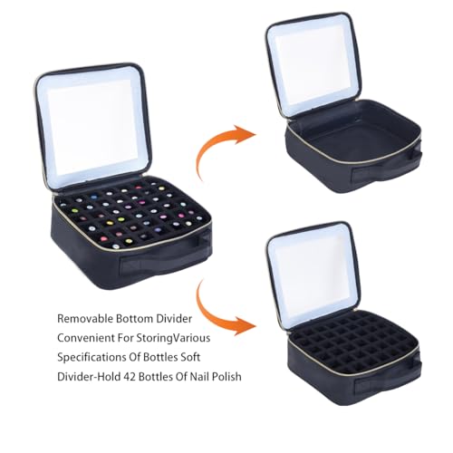 Small Clear Nail Polish Organizer Storage Box Hold 42 Bottles (15 ml/0.51 floz) PU Leather Portable Cosmetic Bag with Removable Partition