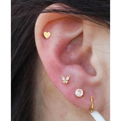KRFY Ear Piercing Kit Sets, Disposable Stainless Steel Ear Piercing Gun with Preloaded Stud Earrings for Women, Self Pierce Studs Kit Tool, Flat Back Hoop Earrings Cartilage Jewelry Gold Plated/Silver