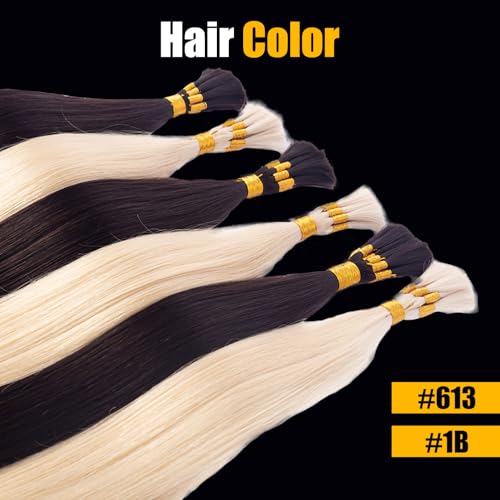 V Light Hair Extension Kit Hair Bulk, 18" 20" 22", 100 grams, Double Drawn,10 Bundles,100% Human V-light Bulk Hair Extensions #1B Black #613 blonde. (#613 100g, 20inch)