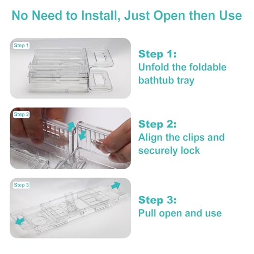 Expandable Bathtub Tray Caddy, Clear Bath Tray for Tub for Bath Relaxing, Foldable Bath Table Trays, Bathtub & Bathroom Accessories for Women Gift, Anniversary or Wedding Gifts, New Home