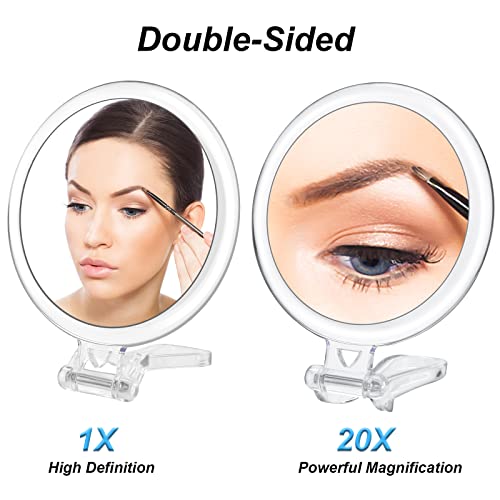 20x Magnifying Mirror, Travel Handheld Mirror - 2-Sided Hand Mirror with 1X 20X Magnification & Adjustable Handle, Portable Small Travel Makeup Mirror, Girl Women Mother's Gift