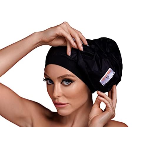 Luxury Waterproof Shower Cap - Innovative Open-Ended Design - Black