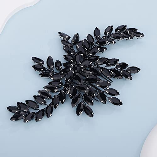 Teyglen Bridal Black Crystal Rhinestones Shiny Hair Comb Back Side Hair Comb Wedding Headpiece Prom Party Festival Hair Accessories for Women and Girls