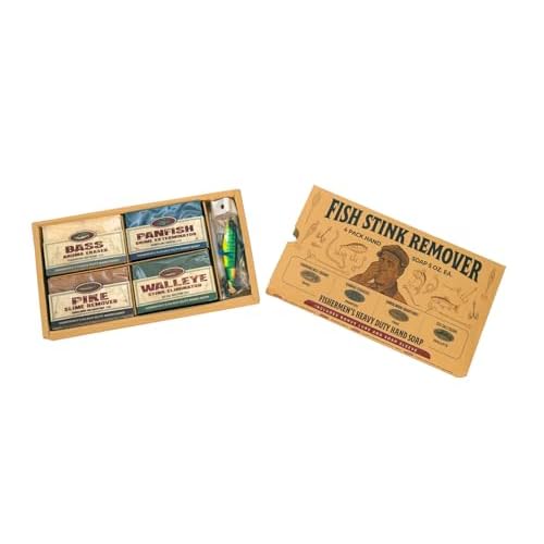 Fishermen¡¯s 4 Pack Soap Gift Set ? Great Smelling Heavy Grit Hand and Body Soap for Fishermen & Boaters ? Includes Topwater Fishing Lure & Sleeve ? Unique Fishing Gift for Men Who Love to Fish