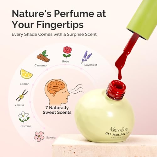 MelodySusie Sweet-Scent Plant-Based 6 Colors Gel Nail Polishes, Crimberry Spark, Unique 16.5ml Tilt-and-Stand Bottle for Easy Gel Access, TPO & HEMA Free, Gift Box with Mauve Plum Cherry Burgundy Red