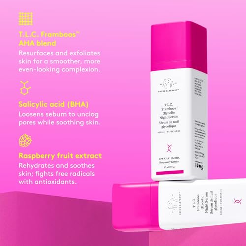 Drunk Elephant T.L.C. Framboos Glycolic Serum - Exfoliating AHA Serum - Clean Clinical Skincare - Cruelty-Free - Dermatologist-Tested - Free of Essential Oils, Silicones, and Fragrance