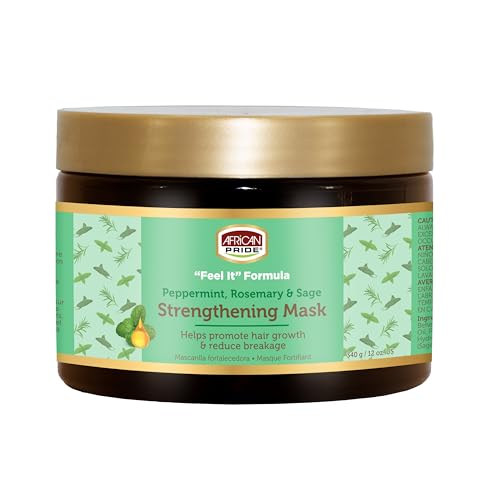 African Pride Feel It Formula Hair Strengthening Mask Treatment with Peppermint, Rosemary & Sage, For All Hair Types - Aids Hair Growth, Nourishes Split Ends & Dry Scalp, 12oz (Pack of 1)