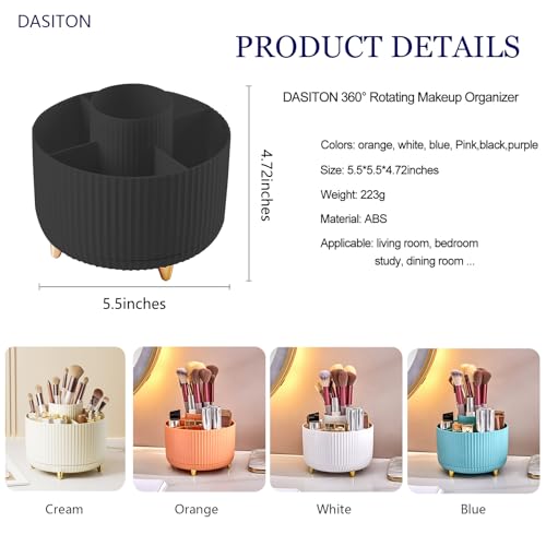 DASITON Large Capacity Makeup Brush Holder,360¡Æ Rotating Makeup Organizer,5 Slot Makeup Brushes Cup,for Vanity Decor,Bathroom Countertops,Desk Storage Container,Cosmetic Display cases(Black)