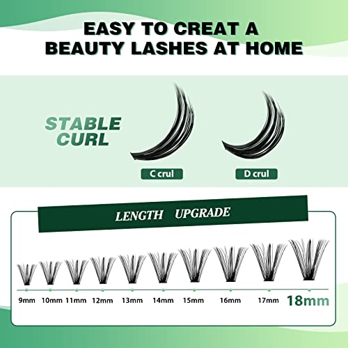 KEYYOU Lash Clusters 300pcs Individual Lashes 40D 0.07D Curl 9-18MIX DIY Eyelash Extension Large Tray Volume Soft&Natural Cluster Lashes(40D-0.07D,9-18MIX
