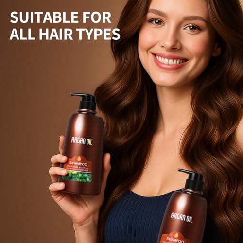 2 Pack Argan Oil Sulfate Free Shampoo and Condtioner Sets with Moisturizing Hair Mask for Dry Damaged,Color-Treated Frizzy Curly Hair,750ML*2