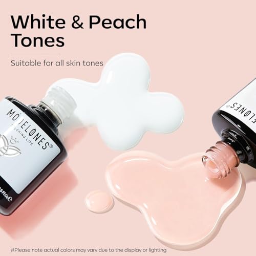modelones French Tip Gel Nail Polish Set 2 Pcs 15ml Milk White and Nude Pink French Manicure Kit Jelly Nude Soak Off UV Natural Base Color Gel Polish Nail Art Home DIY Gift for Women