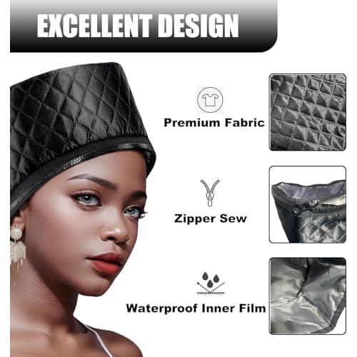 Heat Cap for Deep Conditioning, Thermal Steam Cap for Hair Treatment, Hair Steamer for Black Natural Hair, 10-Level Quick Heating Caps for Home Use.